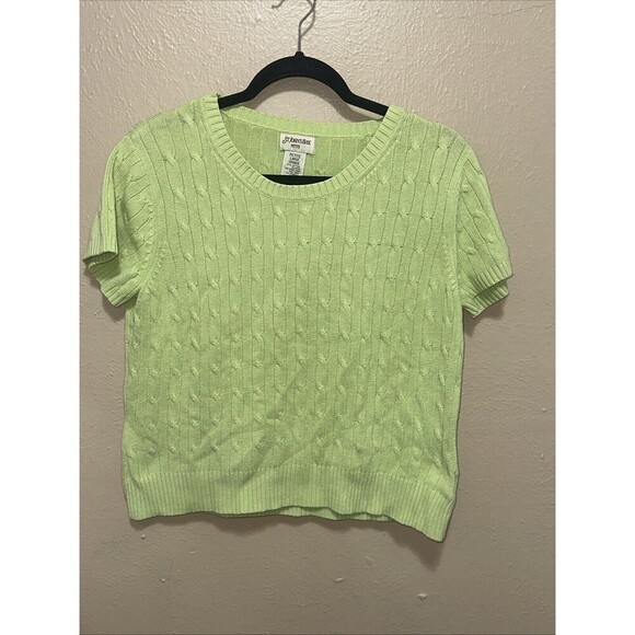 St Johns Bay Petite Large Green Cotton Blend Knit Short Sleeve Sweater Top - Picture 1 of 6